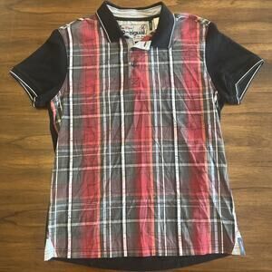 Desigual Polo Shirt Slim Black Red Gray Graphic 100% Cotton Short Sleeve Men's M